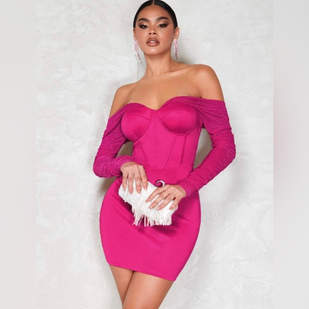 SHEIN BAE Off Shoulder Mesh Insert Bodycon
Dress